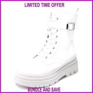 Women's Combat Platform Boots Lug Sole Buckle Ankle Booties Shoes